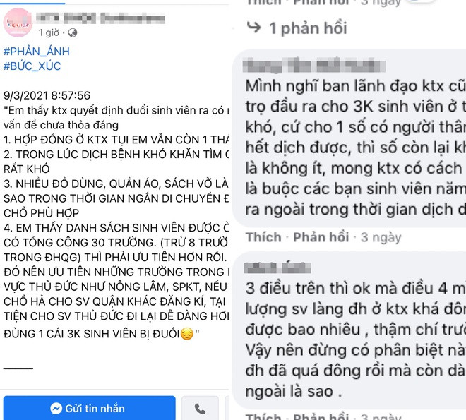 Sinh viên phản ánh bức xúc trên một diễn đàn sinh viên ở KTX ĐHQG TPHCM