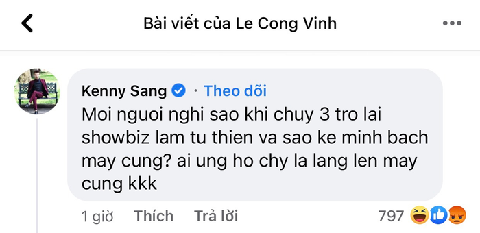 Kenny Sang bất ngờ có phát ngôn gây chú ý và muốn trở lại showbiz.