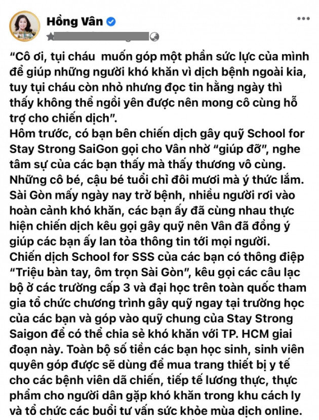 NSND Hồng Vân gây tranh cãi khi chia sẻ về chiến dịch gây quỹ tại Sài Gòn Ảnh 1