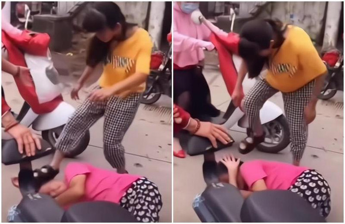 Cô con gái liên tục đánh đập mẹ ngay giữa đường.