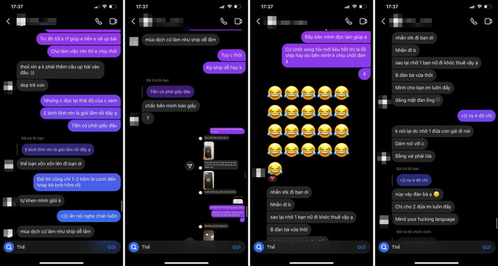 Loạt tin nhắn giữa shop MC và nam khách hàng