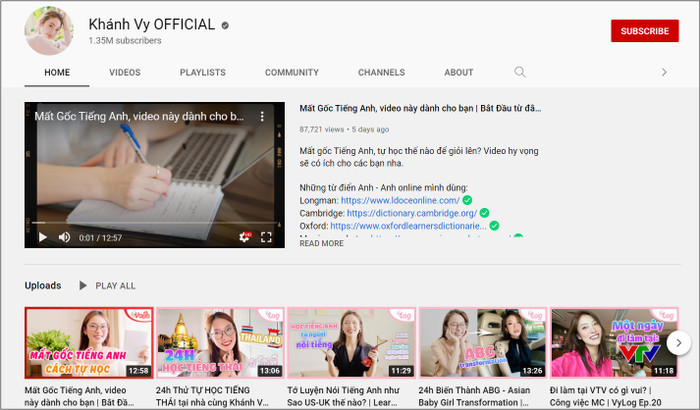 Khánh Vy thường đăng tải các video chia sẻ bí quyết học tiếng Anh trên kênh YouTube của mình