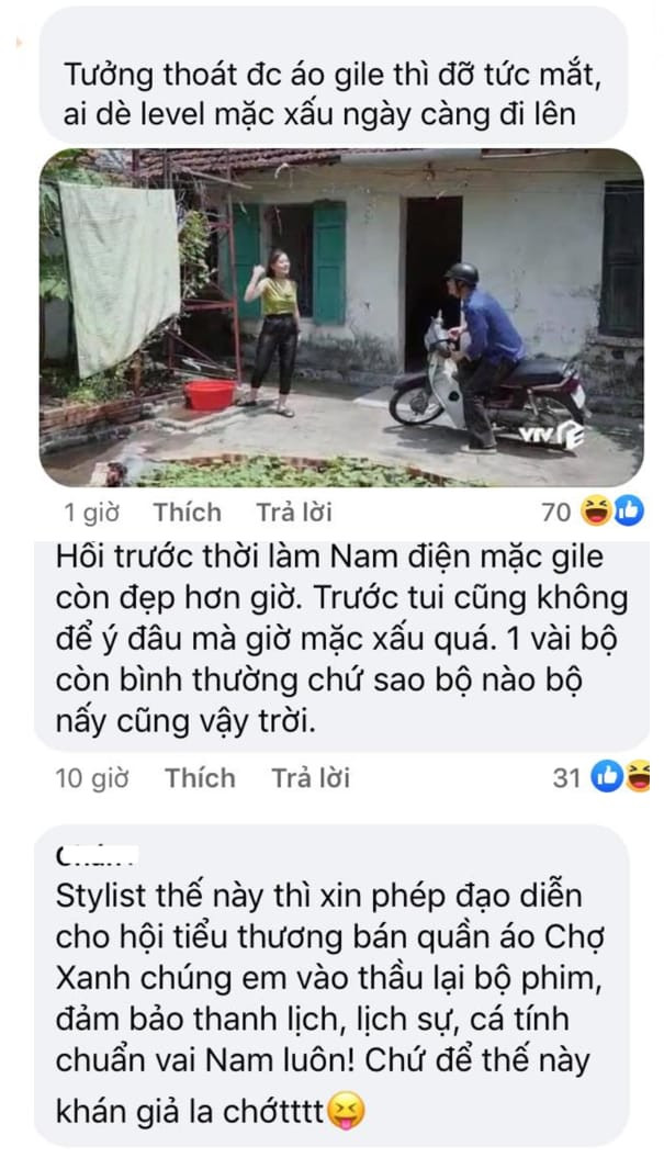 Rất nhiều ý kiến cho rằng nhân vật Nam ăn mặc quá xấu, hoặc stylist đang 'dìm hàng' Phương Oanh quá đáng rồi, thậm chí có người còn bảo, hỏi đồ các tiểu thương ngoài chợ còn đẹp hơn. 