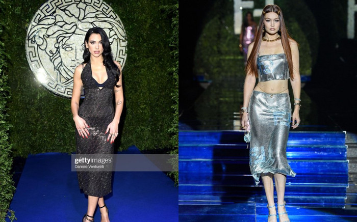 Dua Lipa mặc váy xuyên thấu xem chị chồng Gigi Hadid catwalk cho show VersaceXFendi Ảnh 2