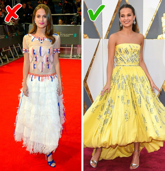 Alicia Vikander có dáng người dài nên thường chọn váy lưng cao để tôn lên đôi chân thon dài và cân đối tỷ lệ cơ thể.&nbsp;