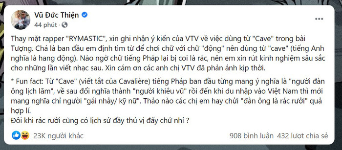 Rapper Rhymastic lên tiếng xin lỗi sau khi bị VTV 'réo tên', tuy nhiên lại xoá bài đầy khó hiểu Ảnh 1