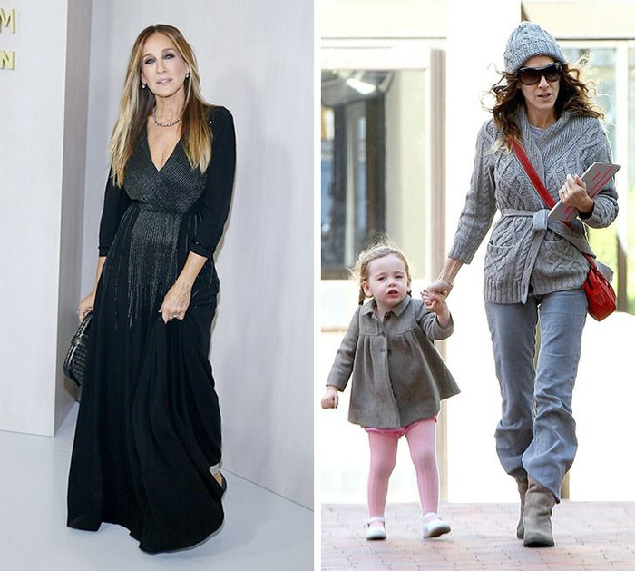 Sarah Jessica Parker mất hẳn vẻ yểu điệu công chúa khi ra khỏi trường quay.