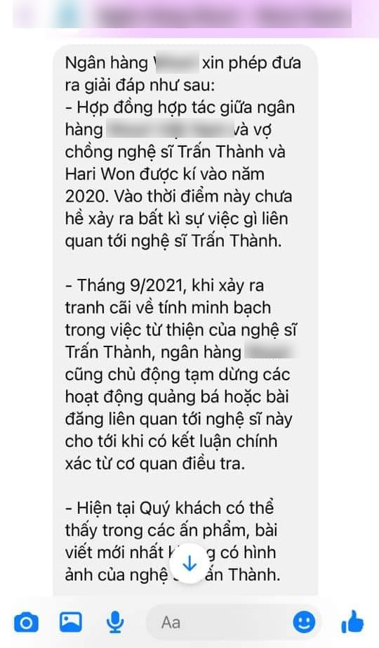 Bức ảnh được cho là từ phía ngân hàng nói về lý do gỡ bỏ ảnh Trấn Thành - Hari Won