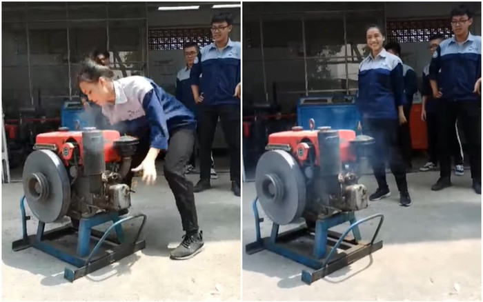 Clip: Nữ sinh ĐH Sư phạm Kỹ thuật quay máy nổ 'êm ru' khiến dân tình xuýt xoa Ảnh 2