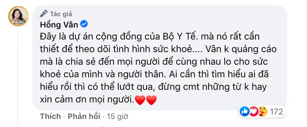 Nghệ sĩ Hồng Vân lên tiếng nói rõ.