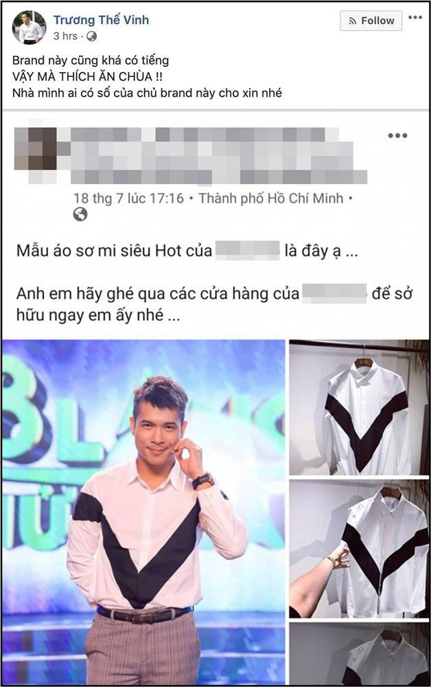 Bài đăng tố thương hiệu khác sử dụng hình ảnh không xin phép của Trương Thế Vinh.