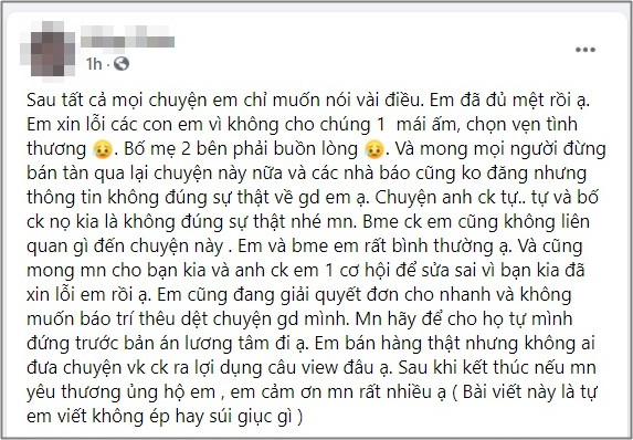 Bức 'tâm thư' của người vợ trên trang cá nhân
