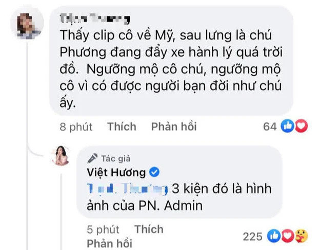 '3 kiện đó là hình ảnh của Phi Nhung', admin fanpage nghệ sĩ Việt Hương tiết lộ vật bên trong kiện hàng của nữ nghệ sĩ.