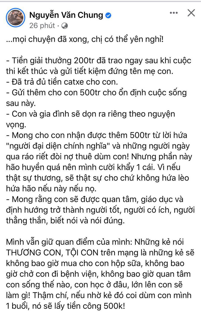 Nguyên văn chia sẻ của nhạc sĩ Nguyễn Văn Chung trên trang cá nhân