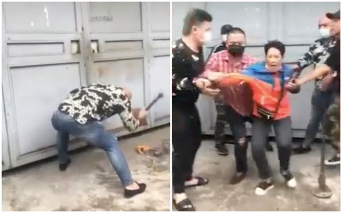 Một nhóm người xăm trổ dùng xà beng và máy cắt phá cửa nhà dân hăm doạ, người phụ nữ gào thét bất lực Ảnh 2