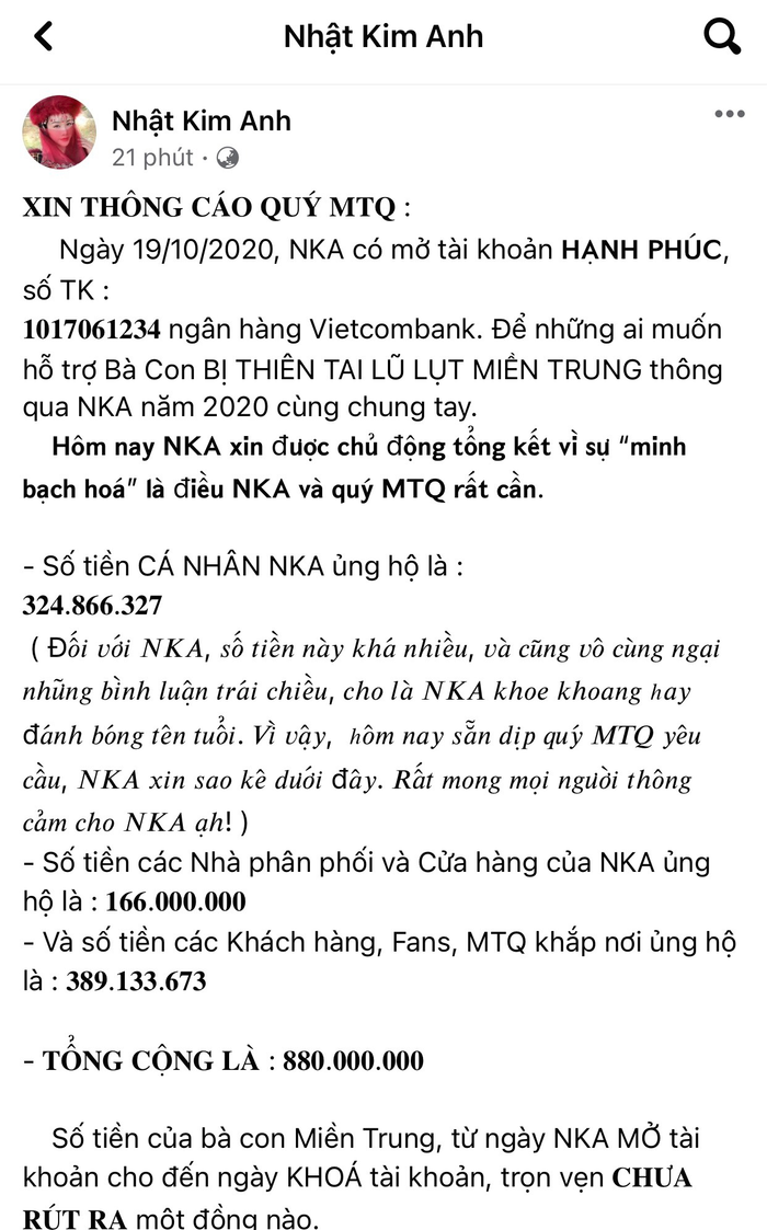 Nhật Kim Anh chính thức lên tiếng sau khi bị nữ CEO Đại Nam gọi tên vào lùm xùm kêu gọi quyên góp Ảnh 4