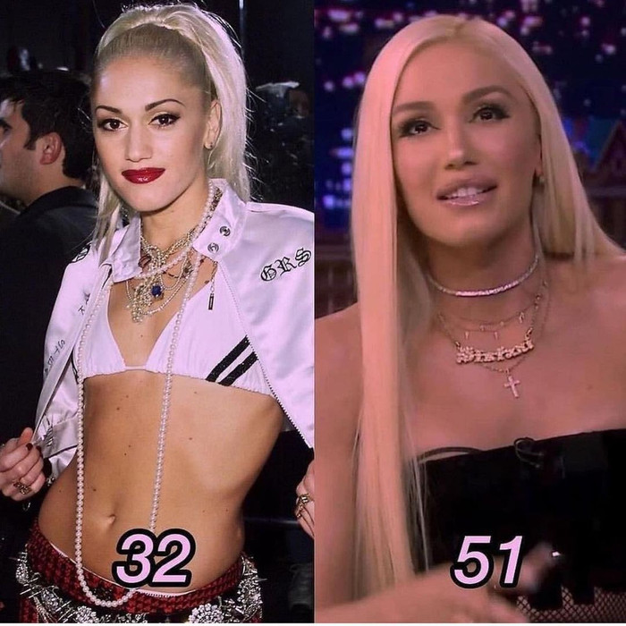 Gwen Stefani chuộng phong cách trang điểm nhẹ nhàng ở tuổi 51. 