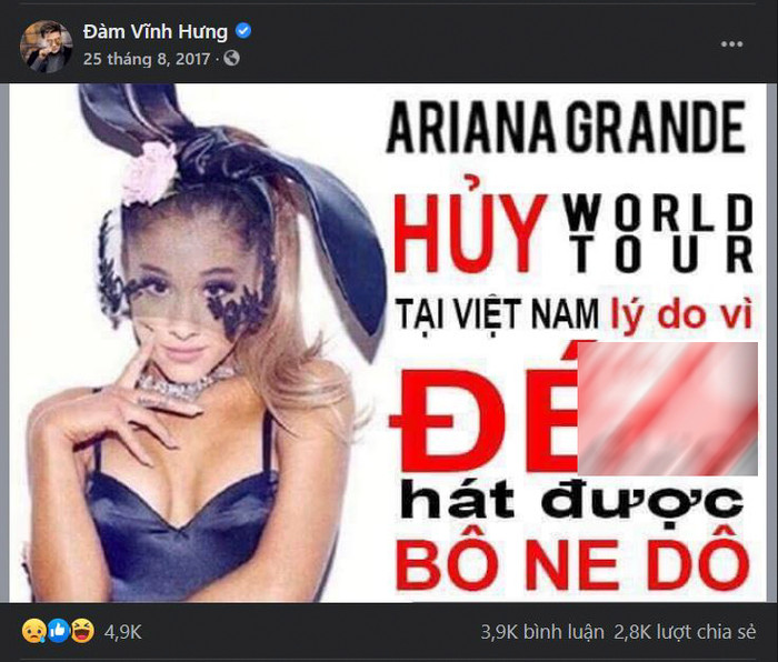 Giữa loạt ồn ào, Đàm Vĩnh Hưng bỗng bị netizen đào lại ảnh 'cà khịa' việc Ariana Grande hủy show Việt Nam