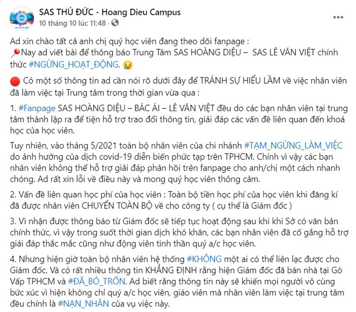 Trung tâm Anh ngữ bất ngờ đóng cửa, học viên như 'ngồi trên đống lửa' vì không đòi được học phí Ảnh 1