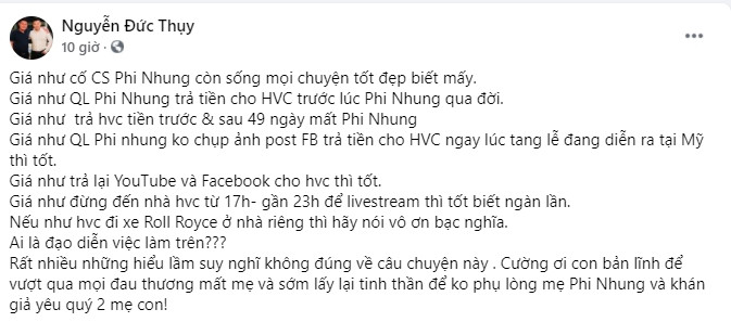 Bài đăng của bầu Thụy nhắc đến ồn ào của Hồ Văn Cường.