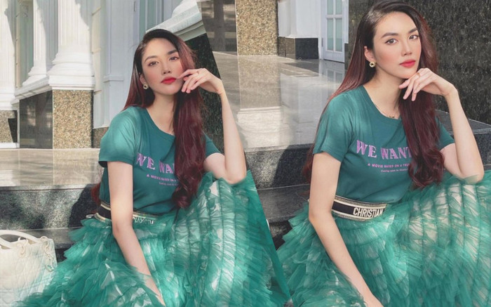 Lan Khuê nõn nà xinh đẹp với cây đồ màu xanh được mix vừa hiện đại vừa tiểu thư Ảnh 2