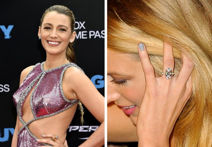 Nhẫn đính hôn của Blake Lively làm từ một viên kim cương màu hồng hình bầu dục, đặt theo kiểu solitaire. Chi phí tạo ra nó khoảng 2 triệu USD. Chiếc nhẫn này không chỉ đắt mà còn là hàng độc quyền.