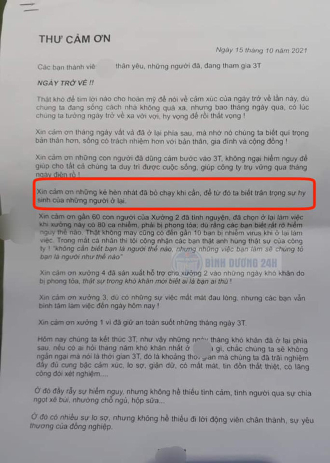 Bức thư cảm ơn của một công ty với nội dung 'cảm ơn những kẻ hèn nhát bỏ chạy khi cần' gây tranh cãi Ảnh 1