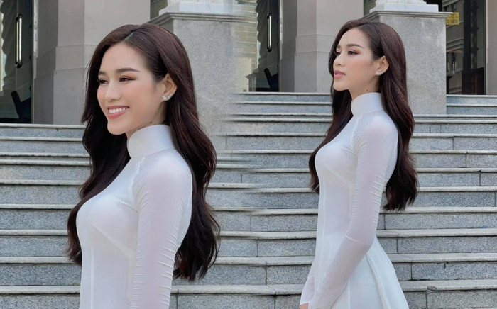 Đỗ Thị Hà diện áo dài trắng tinh khôi đầy ý nghĩa, quay clip chào sân Miss World 2021 Ảnh 2