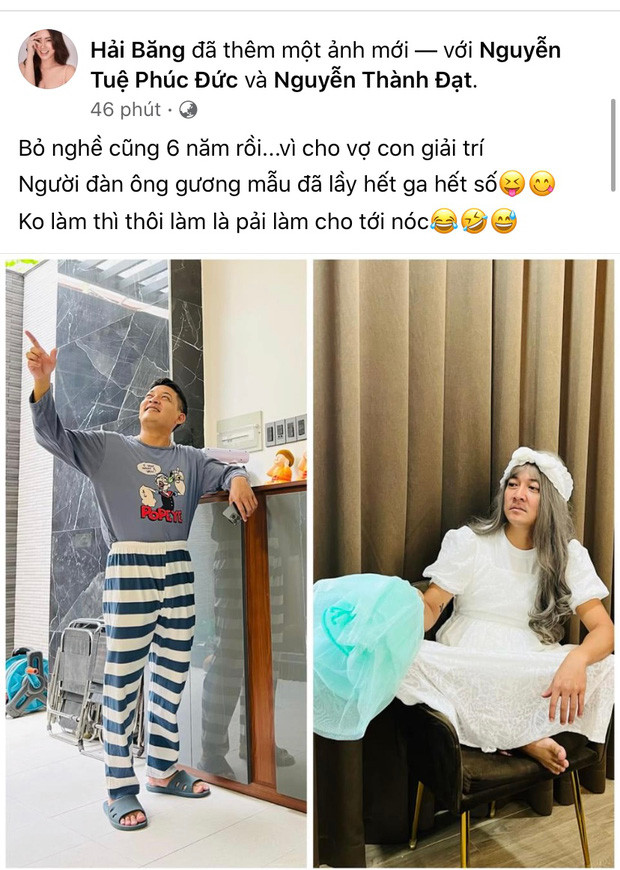 Hải Băng vui vẻ chia sẻ hình ảnh giả gái của chồng