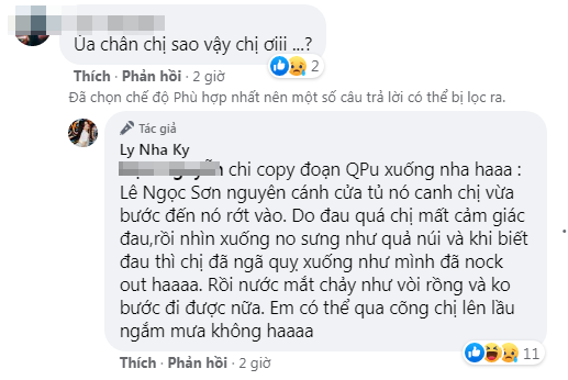 Lý Nhã Kỳ chia sẻ nguyên nhân bị bầm chân.