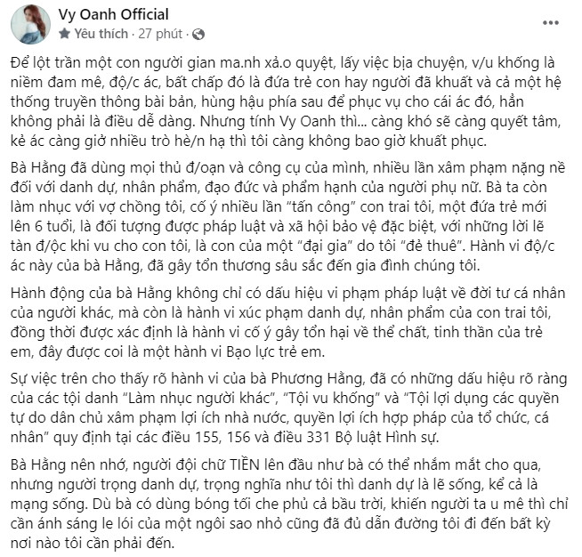 Vy Oanh: 'Cảm ơn khán giả đứng về lẽ phải, khích lệ tôi và các anh chị em bị bà Hằng tấn công' Ảnh 2