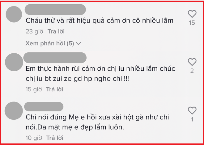 Nhiều người phản hồi kết quả sau khi thực hiện phương pháp làm đẹp mà nữ đại gia Bình Dương chia sẻ.