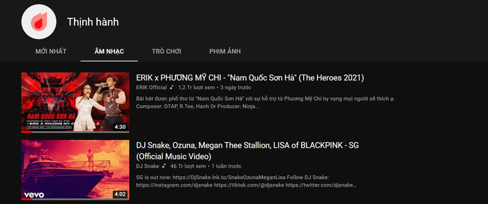 Nam Quốc Sơn Hà của Erik và Phương Mỹ Chi đã vượt qua màn kết hợp của Lisa (BlackPink) và cùng DJ Snake, Ozuna, Megan Thee Stallion.