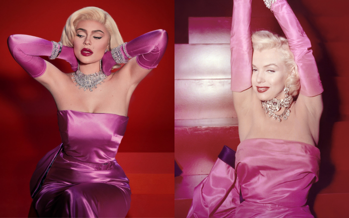 Kylie Jenner tái hiện lại cả vẻ ngoài và dáng chụp hình của Marilyn Monroe trong phim Gentlemen Prefer Blondes. 