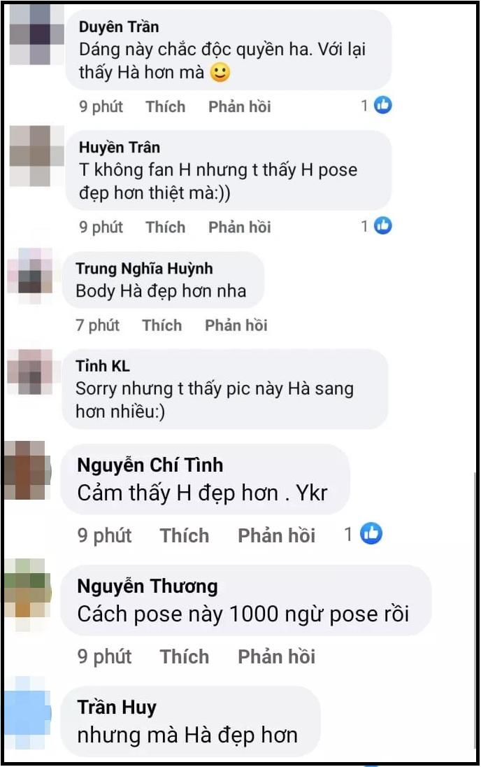 Bên cạnh đó, không ít người còn so sánh và cho rằng cùng một kiểu tạo dáng thế nhưng trông Đỗ Thị Hà có phần nhỉnh hơn hình ảnh của Khánh Vân.