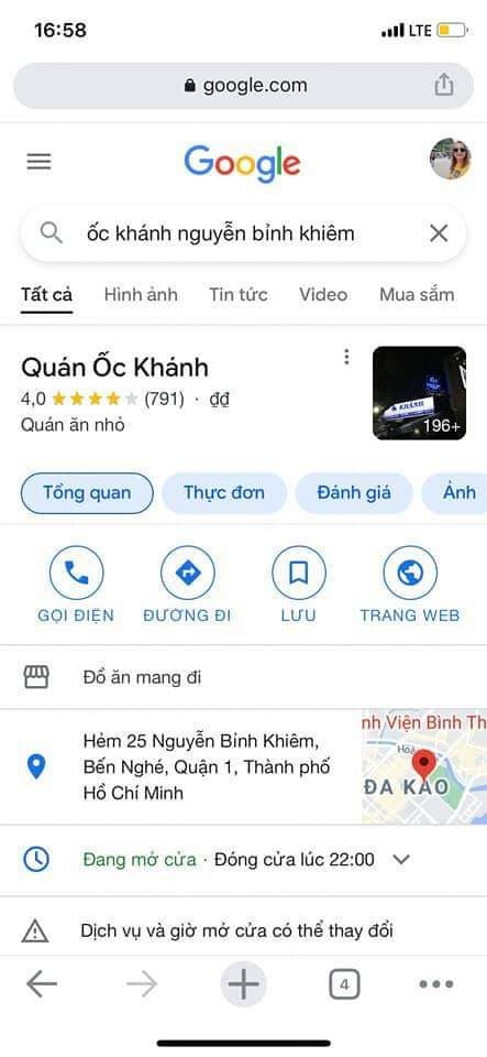 Cuối cùng Google cũng đã cập nhật lại thông tin quán ốc của Lê Khánh