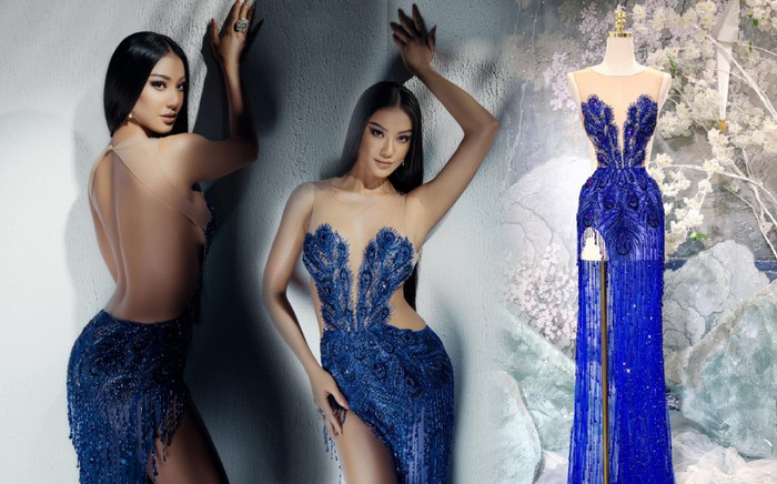 Ngất ngây với đầm dạ hội của Kim Duyên: Hoạ tiết lông công đậm màu Miss Universe Ảnh 2