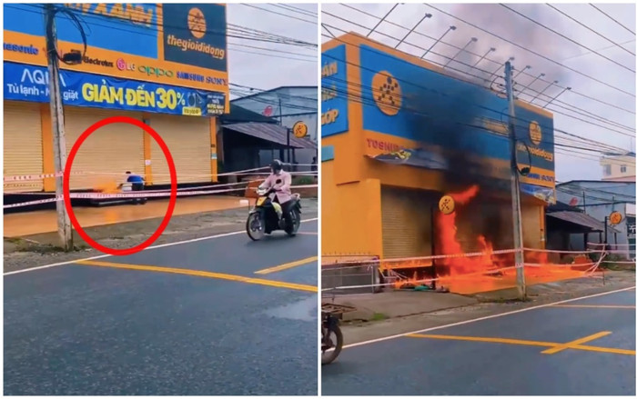 Đang ung dung trên đường, thanh niên châm lửa đốt Điện Máy Xanh cháy ngùn ngụt Ảnh 2