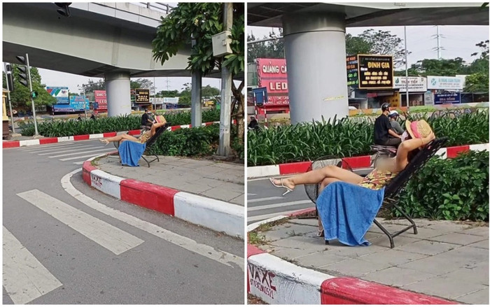 Xôn xao 'chị gái váy hoa', xách ghế ra ngã tư đường ngả lưng phơi nắng như ngắm hoàng hôn ven biển Ảnh 2