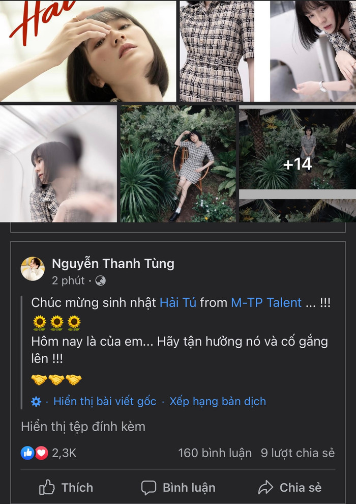 Bài đăng chúc mừng sinh nhật Hải Tú của Sơn Tùng 