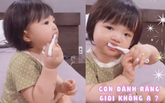 Con gái Đông Nhi mới một tuổi đã biết tự đánh răng, dân mạng khen nức nở vì dạy con quá khéo Ảnh 2