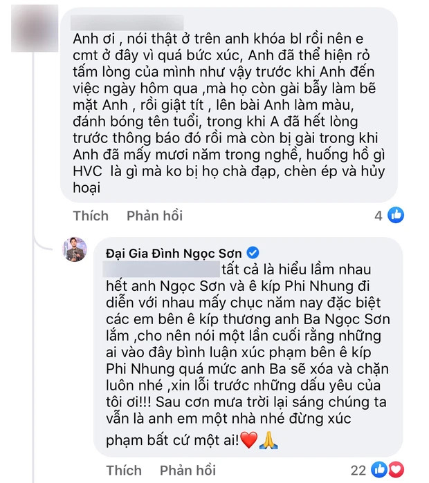 Một netizen để lại bình luận dưới bài viết của danh ca Ngọc Sơn.