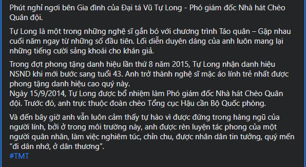 Bài viết đăng tải những mốc son trong sự nghiệp của nghệ sĩ hài Tự Long