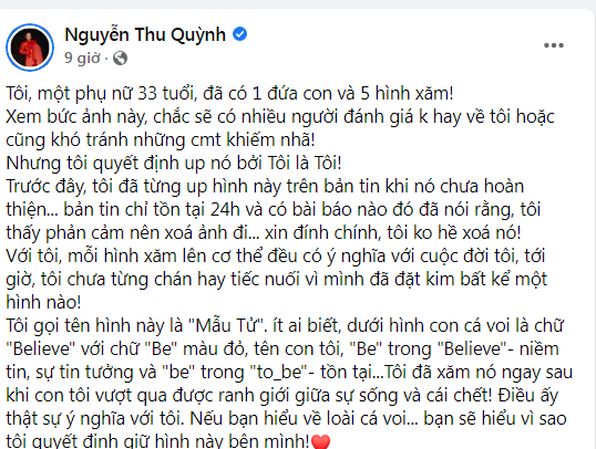 Vừa hết vai trong Hương vị tình thân, Thu Quỳnh gây choáng với hình xăm 'khủng' Ảnh 2