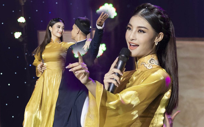 Tạm gác hình ảnh nóng bỏng, Á hậu Kiều Loan hóa 'Nàng thơ xứ Huế' yêu kiều trên sân khấu Liên hoan phim Ảnh 2