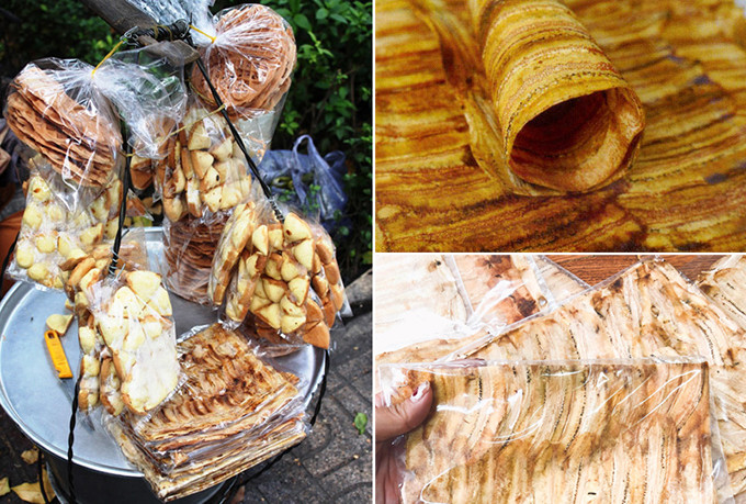 Tiên Nguyễn cũng thích những món ăn vặt đường phố, món chuối sấy được cô nàng khen rất tâm đắc.