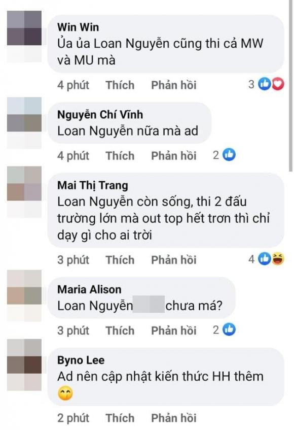 Rất nhiều bình luận phản hồi về thông tin Hoàng My mà fanpage chia sẻ.