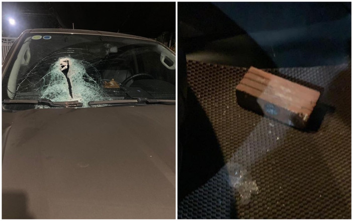 Đang đi trên cao tốc Hà Nội – Thái Nguyên, ô tô bị ném viên gạch lớn xuyên thủng kính vào trong xe Ảnh 2