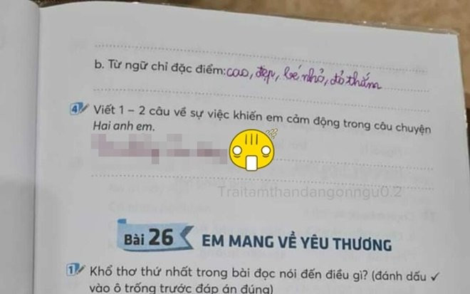 Đề bài yêu cầu nêu cảm nhận về câu chuyện vừa nghe, học sinh lớp 2 liền viết 4 từ cực phũ Ảnh 2