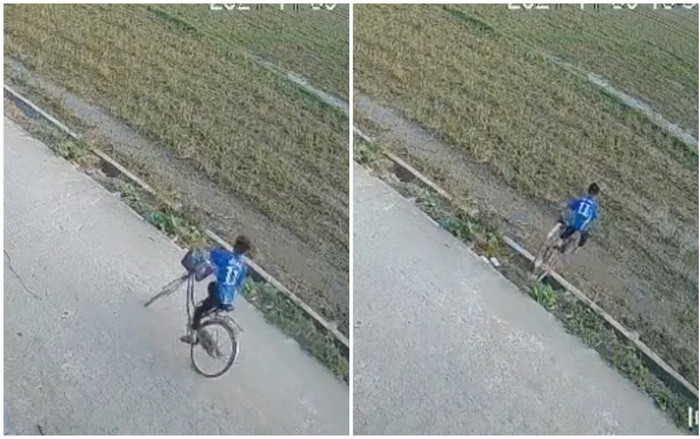 Đang đi thẳng bỗng 'mất lái' lao xuống ruộng, thái độ của 'quái xế' nhí khiến netizen dở khóc dở cười Ảnh 2